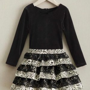 Chasing fireflies kids black and gold dress